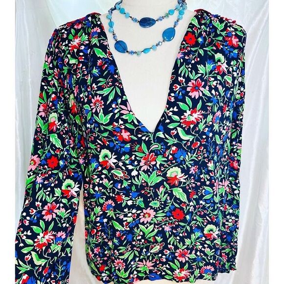 ZARA SZ M Patchwork Floral Flowy :Light Long Sleeve Blouse TOP Boho Coquette - Picture 9 of 13